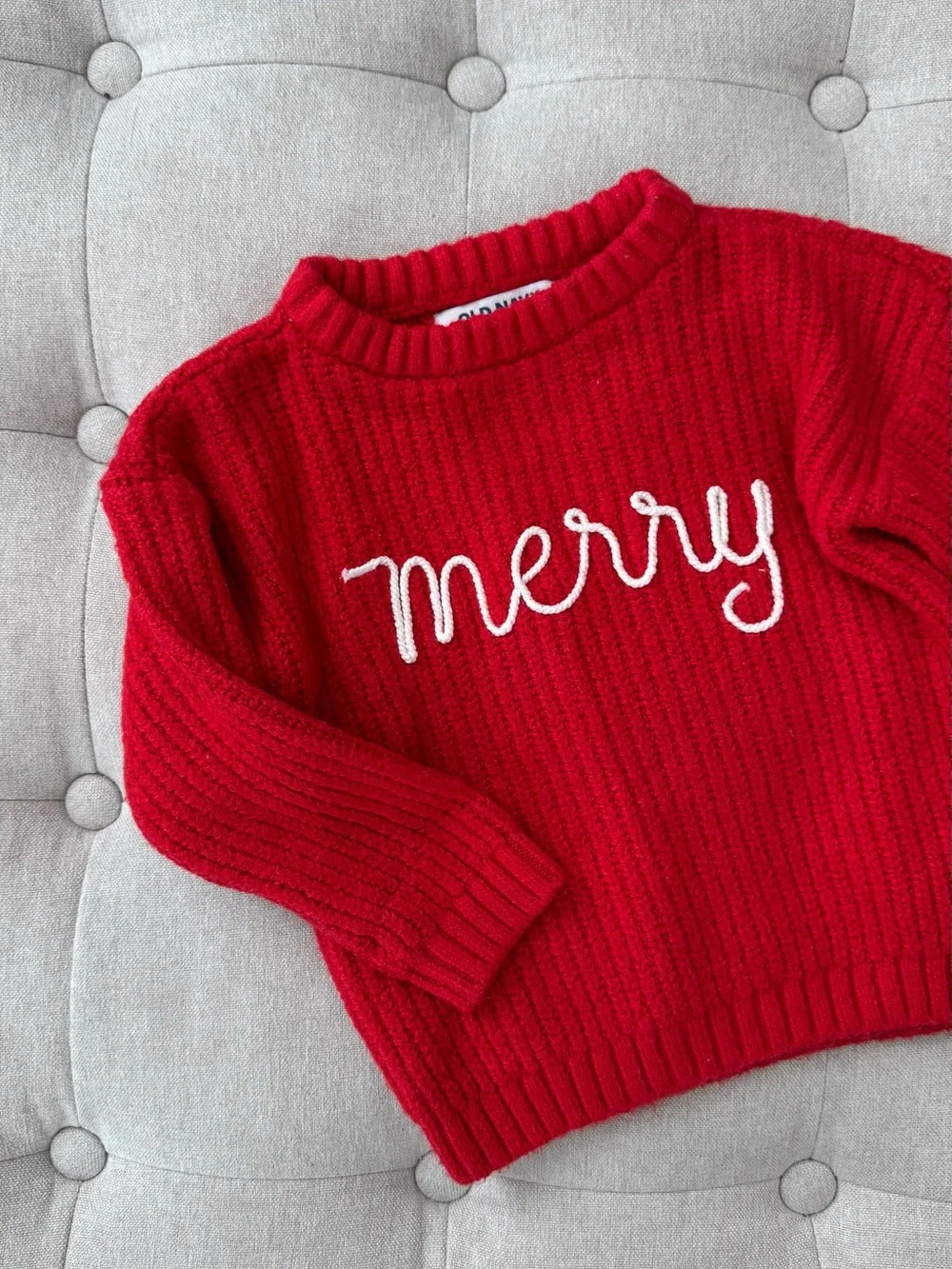 OLD NAVY Red “Merry” Sweater — Size 12-18 months